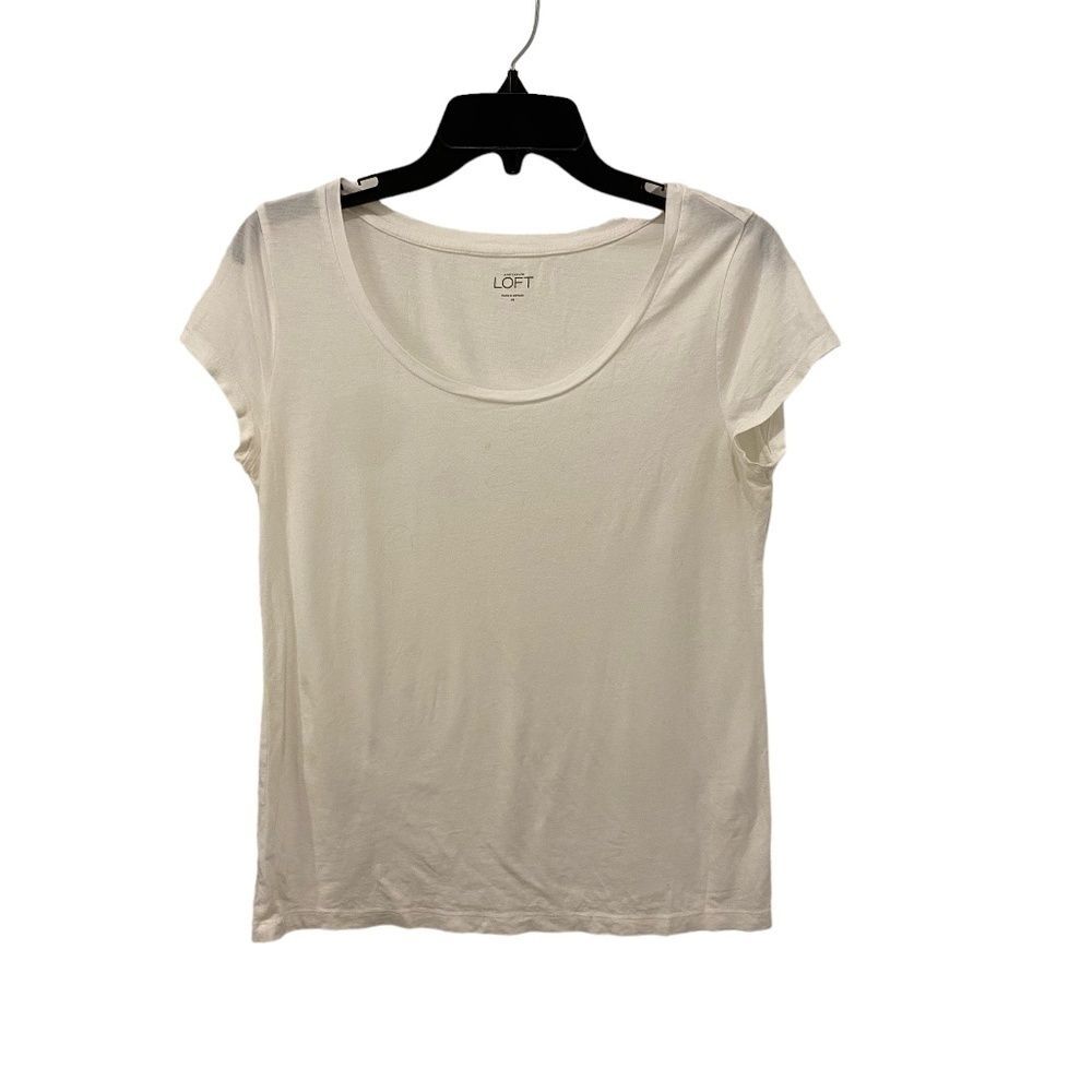 Loft Ann Taylor Scoop Neck Tee Medium M White Cotton Modal Short Sleeve T-Shirt
